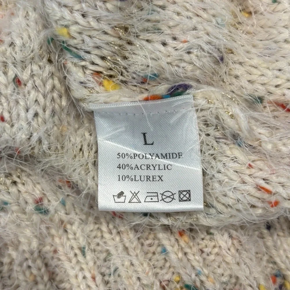 Mirumi Speckled Knit Sweater‎ Cream Confetti Yarn Long Sleeve Women's Large - Picture 4 of 5
